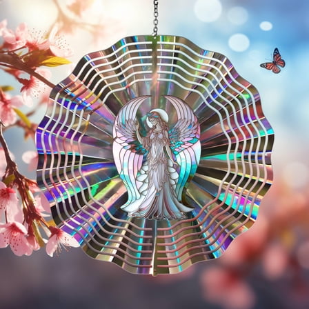 Angel 10-Inch Wind Spinner, Stained-Glass Look Outdoor Garden Décor
