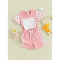thumbnail image 2 of Bagilaanoe 2pcs Toddler Baby Girl Shorts Set Short Sleeve Letter Print T Shirt Tops + Shorts 6M 12M 18M 24M 3T Kids Casual Summer Clothes, 2 of 8