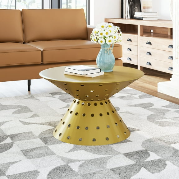Electron Coffee Table Gold Coffee Table, Modern Style, Powder Coated Iron round shape tabletop, Iron, Indoor Living