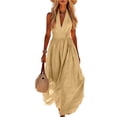 thumbnail image 3 of Yangnuo Women's Collared Sleeveless Button Front Maxi Dress Ladies Solid Color A-Line Casual Shirt Dress Yellow M, 3 of 6