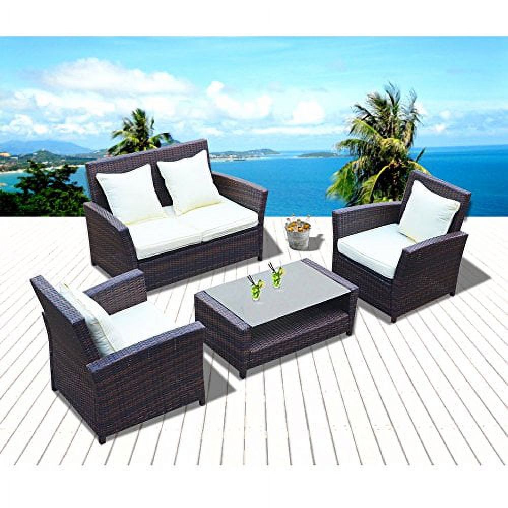 Sunrise 4 Piece Outdoor Patio Furniture Sets, Wicker Sofa Outdoor Garden Lounge Chair & Coffee Table, Brown - image 5 of 7