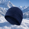 thumbnail image 4 of GSPCLAM Mens Hats Winter Fleece Thick Windproof Outdoor Activity Beanie Hats Solid Color Waffle Textured Beanie Navy, 4 of 5