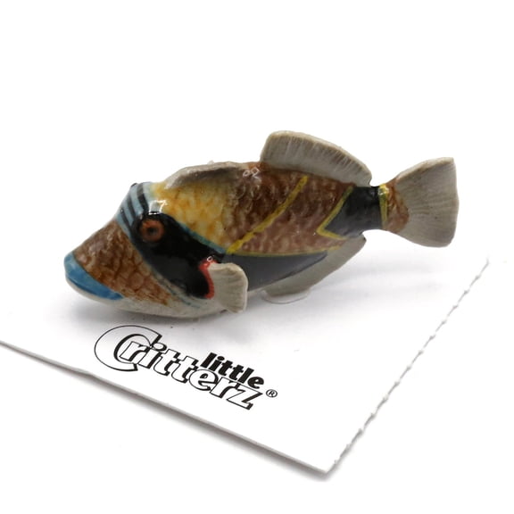 Little Critterz  Sea Fish Reef Triggerfish Humu Reptile - Handcrafted Home Decor Reptile Decorative Figurine - Miniature Porcelain Figurine