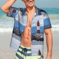 thumbnail image 7 of Pofeuu Lighthouse On The Waters Print Hawaiian Shirt for Men Sleeves Casual Button Down Summer Beach Dress Shirts T-Shirts,Medium, 7 of 7