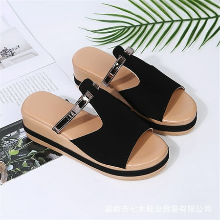 

Kukoosong Wedge Sandals for Women 2023 Leisure Plus Size Pancake Thick-Soled Flat-Shaped Sandals Women Black 35