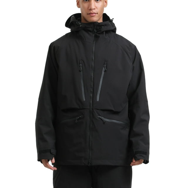 Xfvqtps Men Snowboard Jacket Ski Coat Zipper Multiple Pockets Waterproof Insulated Snow Jackets Winter Hooded Mountain Coat Black