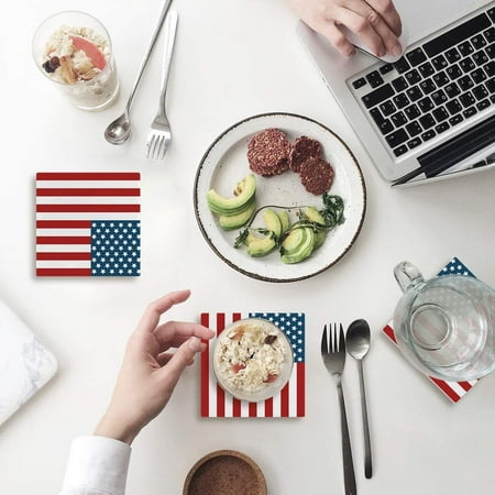 

KXMDXA American Flag Set of 4 Coaster for Drinks Absorbent Ceramic Stone Coasters Cup Mat with Cork Base for Home Kitchen Room Coffee Table Bar Decor
