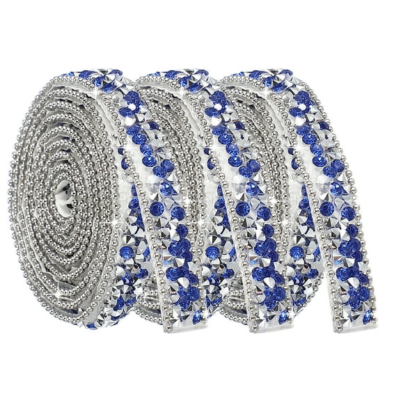 Uxcell 3 Rolls Self Adhesive Rhinestone Strips, 1 Yard Bling Resin Rhinestones Ribbon Diamond Bling for Crafts DIY Art Wedding Christmas Party Birthday, Blue