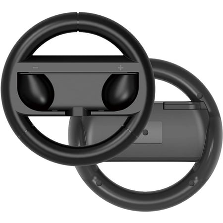 HEYSTOP Wheel Controller for Nintendo Switch & Switch OLED Model 2021 (4 Pack) Joy Con Controller Grip and Switch Steering Wheel for Mario Kart (Black)