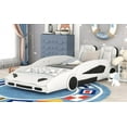 thumbnail image 3 of Twin Size Race Car-Shaped Platform Bed with Wheels, White, 3 of 13