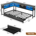 thumbnail image 4 of Twin Corner Bed Frame with Bookcase Storage and Led Lights,Twin Daybed Frame with Charging Station,Metal Platform Bed Frame with Storage Drawers Underneath for Living Room,Bedroom & Guest Room,Black, 4 of 9