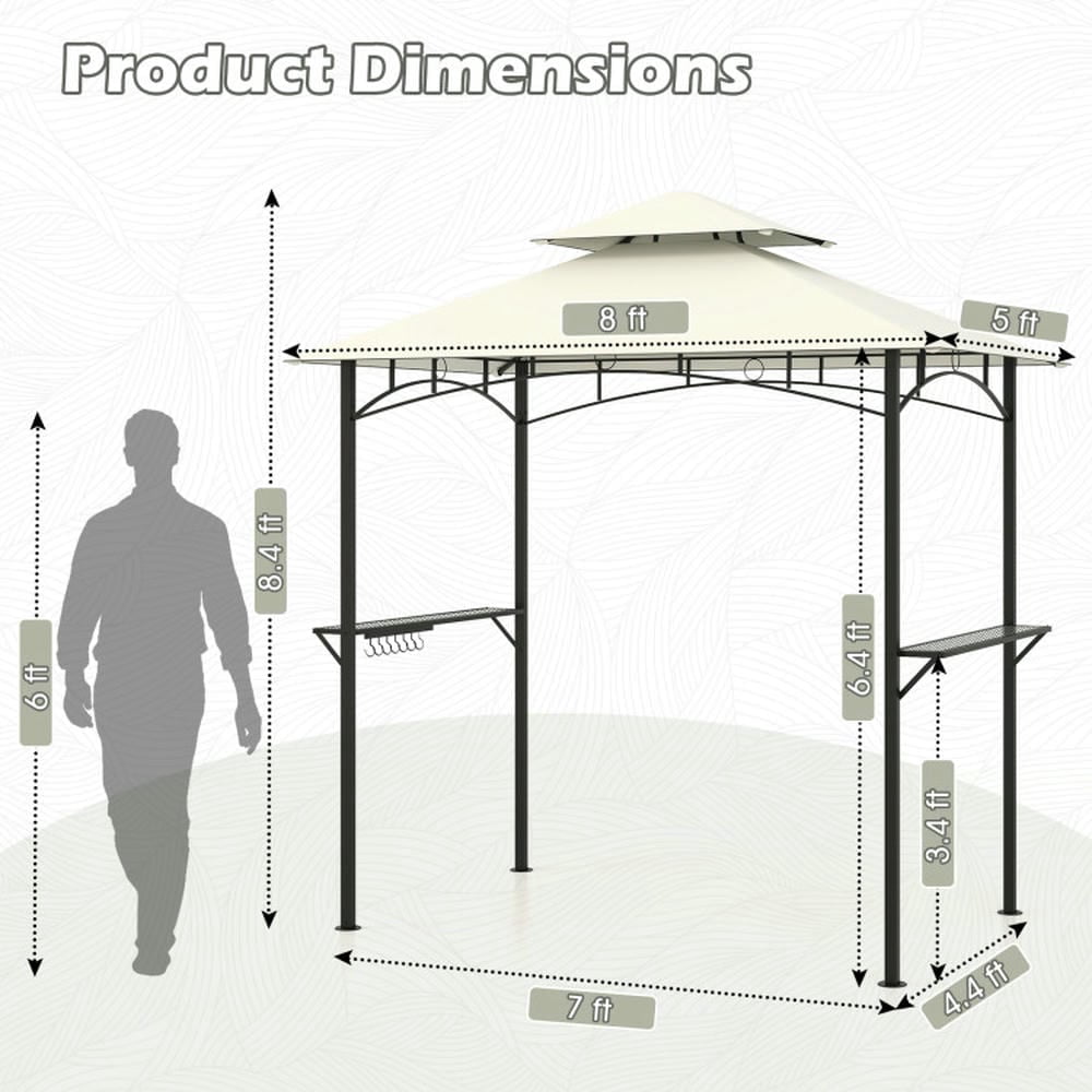 Barara King Gazebo, Outdoor Canopy Shelter,Outdoor Double-Tiered Grill Gazebo Canopy with 2 Shelves and 7 Hooks-Beige