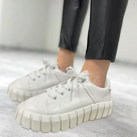 

FZM Women shoes Solid Platform Color Leather Casual Sneakers Up Lace Fashion Women s Women s casual shoes