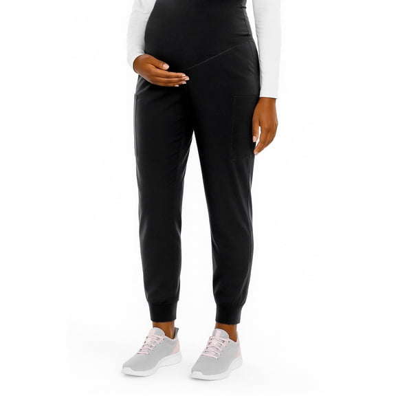 Med Couture Maternity Jogger Scrub Bottoms Scrub Bottoms with 4 Pockets, Knit Waist Panel, Ultra Soft and 360° Stretch - MC8729, M, Black