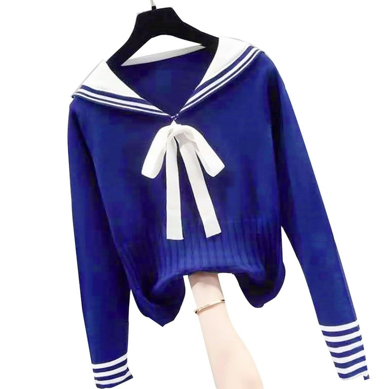 TRINGKY Women Sailor Collar Sweater Casual Streetwear Long TRINGKY Women Sailor Collar Sweater Casual Streetwear Long