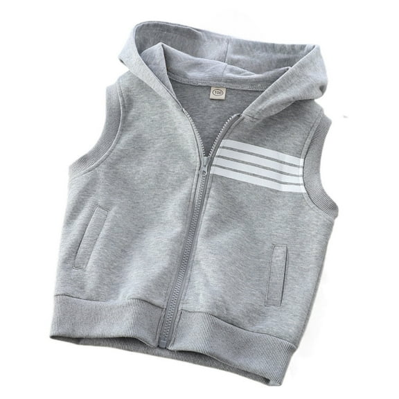 Boys Hoodies Streetwear Sleeveless Solid Zip Up Hooded Vest Sweatshirt with Pocket Trendy Grey Sizes 4-5 Pullover Sweatshirt Kids