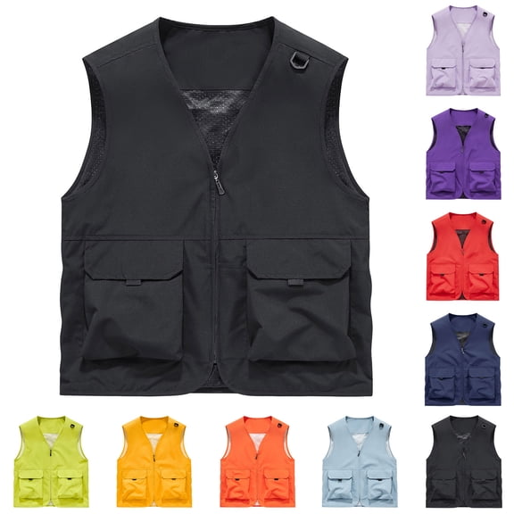 Paiwinds Women's Utility Vest with Pockets - Sleeveless V-Neck Zipper Outdoor Work Vest for Travel Photography Hiking - Black