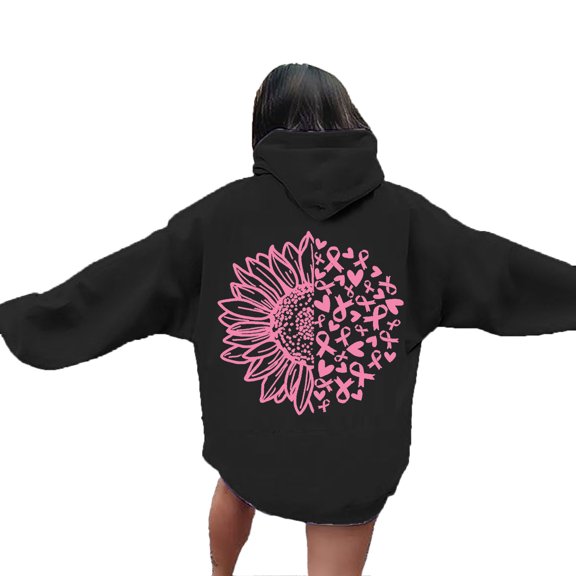 Hoodies for women Breast Cancer Awareness Long Sleeve Pink Ribbon Graphic Hooded Sweatshirts with Pockets Casual Comfy Pullover Fall Tops 2025