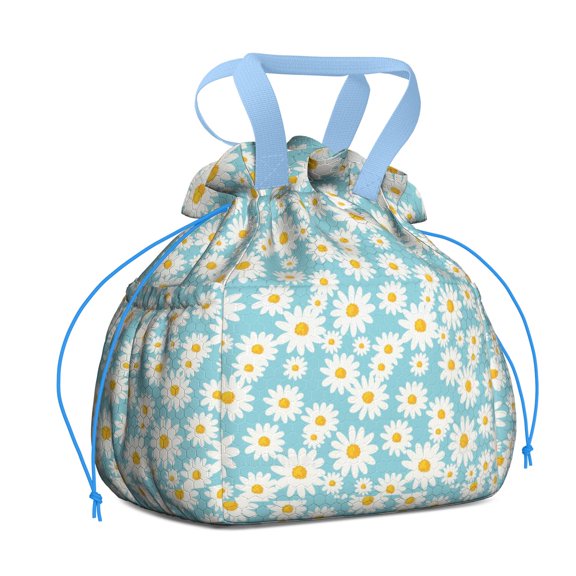 Sunflower Drawstring Lunch Bag Women - Drawstring Lunch Bag Insulated for Work Office - Stain-Resistant Large Lunchbags for Women with Multi-Pockets