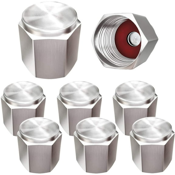 Brass (8 Pack) Tire Valve Caps Silver, Premium Metal Rubber Seal Tire Valve Stem Caps, Dust Proof Covers Universal fit for Cars, SUVs, Bike and Bicycle, Trucks, Motorcycles