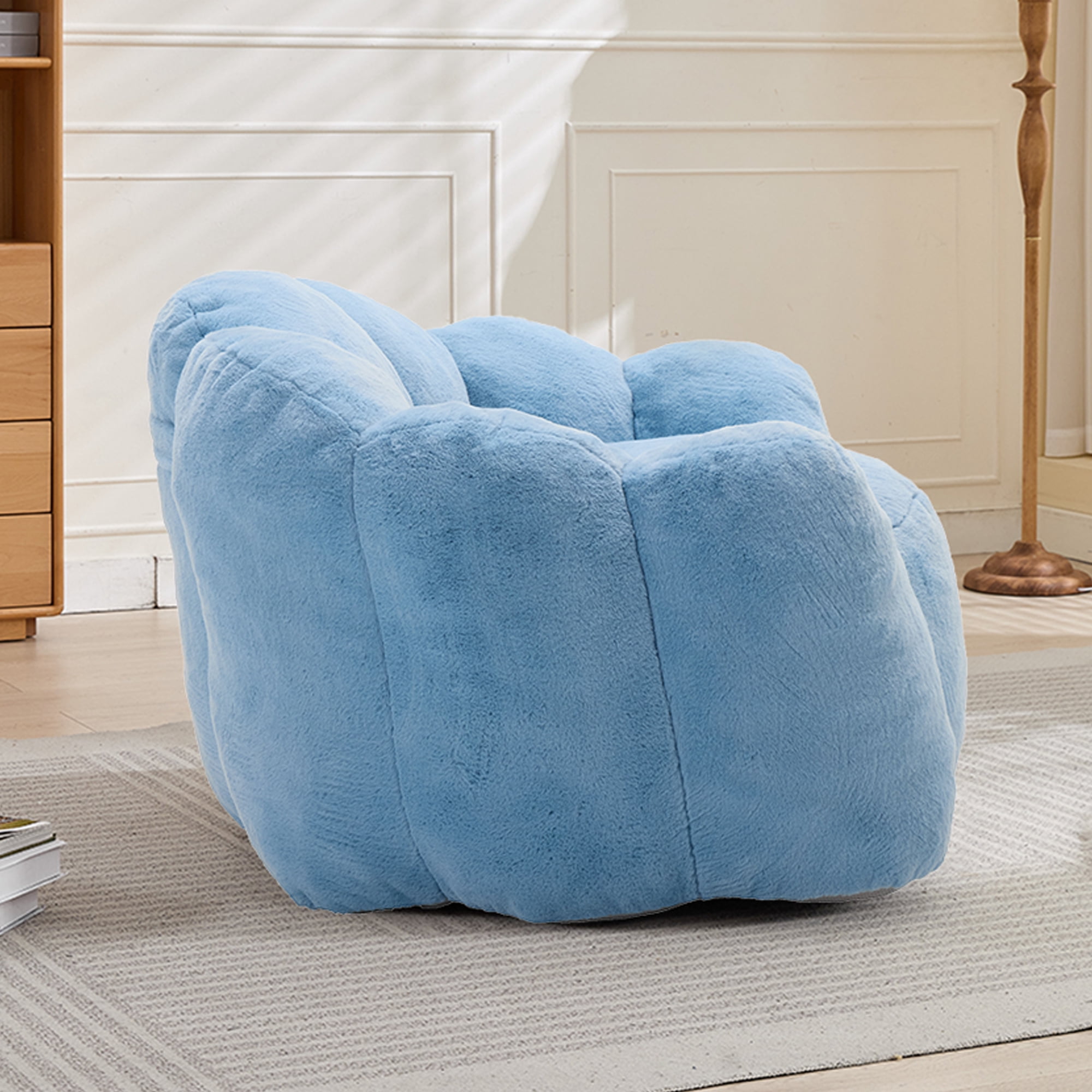 Peispie Lotus Flower Bean Bag Chair for Adults & Teens, Comfy Floor Sofa Lounge Chair with Armrests & Handle, High-Density Memory Foam Filled Pillow Reading Accent Chair for Bedroom, Blue