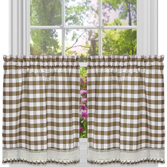 bed bath n more Classic Buffalo Check Kitchen Curtains Taupe/White Tier pair 24 x 58