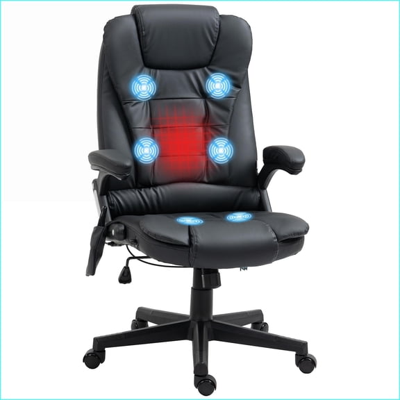 High-Back Massage Office Chair with Vibration Heating, Recline & Adjustable Height | Black | PU Leather