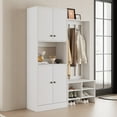 thumbnail image 2 of RichYa 71"H Tall Entryway Storage Cabinet,4 Doors Kitchen Pantry Cabinet with Open Shelf,3 Tier Storage Cabinets for Living Room,Entryway,White, 2 of 13