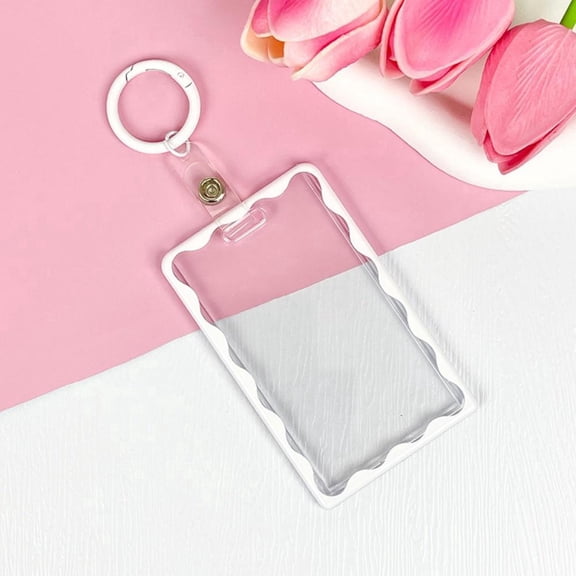 Neon Transparent Acrylic ID Card Holder Keychain for Office Driver License Passport 4.13in Length 2.56in Width White 1pc