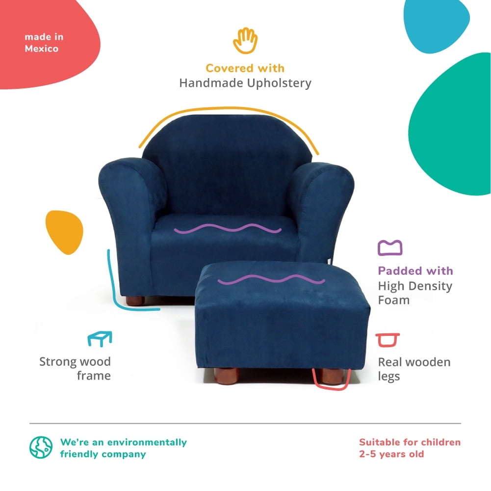 KEET Roundy Microsuede Navy Kids Chair with Ottoman