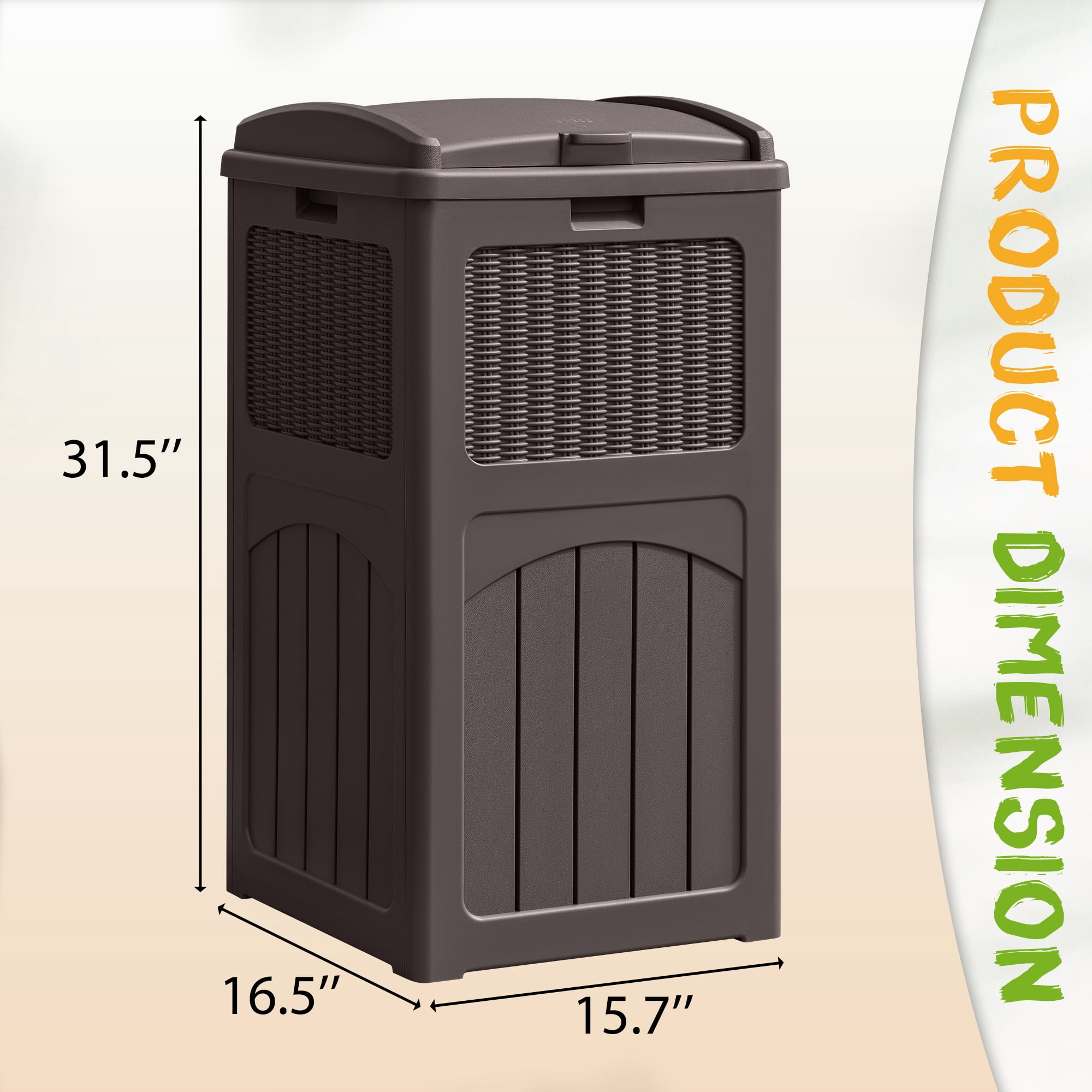 Devoko  All-Weather use Trashbin with Lid, Patio Resin Hideaway Trash Can with Waterproof for Backyard, Dark brown