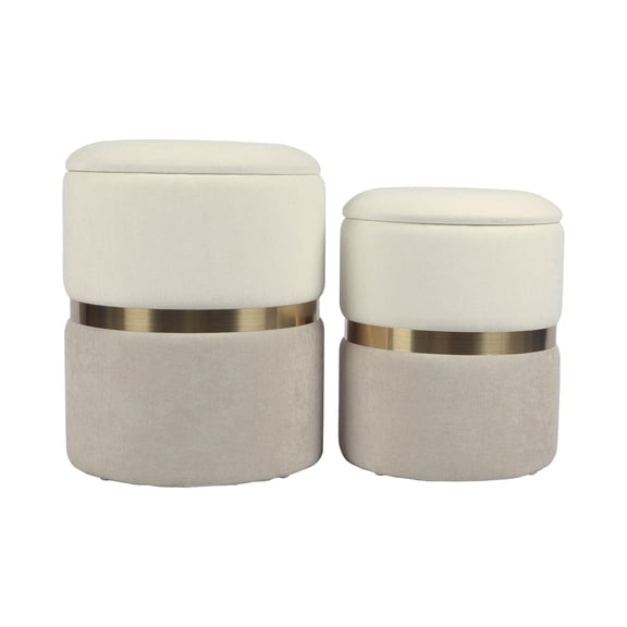 Cream and Tan Chenille Storage Ottoman - Set of 2