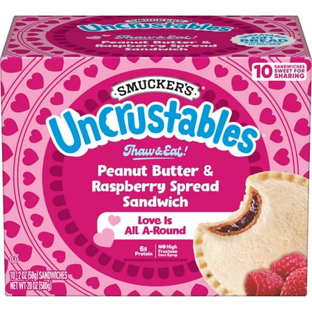 Smucker’s Uncrustables Peanut Butter & Raspberry Spread Sandwiches, 10 Count, 2 oz Each, Frozen