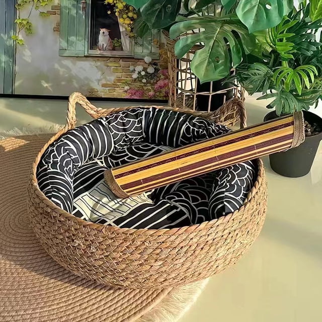 Nido de paja universal para gatos de cuatro estaciones, nido de ratán desmontable y lavable, nido cálido para perros, nido de ratán para gatos y mascotas