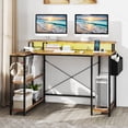 thumbnail image 2 of Costway 48" L-Shaped Gaming Desk with LED Lights & Power Outlets Storage Shelves Brown, 2 of 10