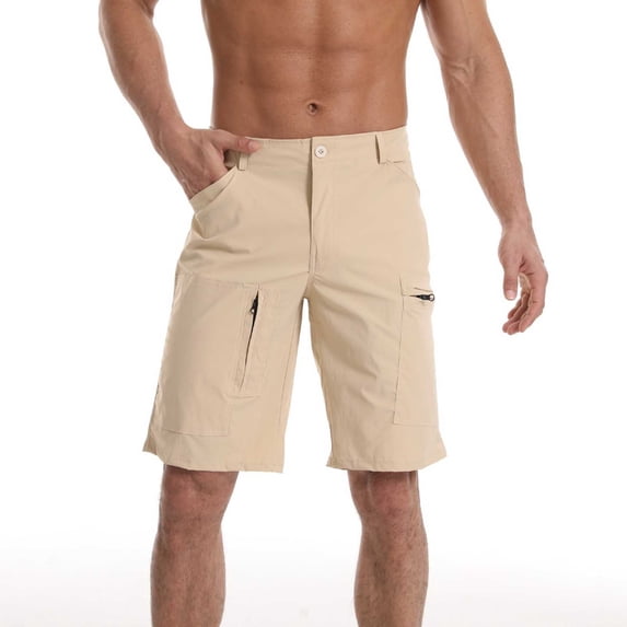 NTACZA Men's Board Shorts Breathable Cargo Khaki Shorts Outdoors Flat Front Mens Zipper Hiking Shorts M