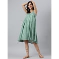 thumbnail image 4 of Janasya Summer Square Neck Sleeveless Solid Mint Green Cotton Tiered Midi Dress For Women, 4 of 7