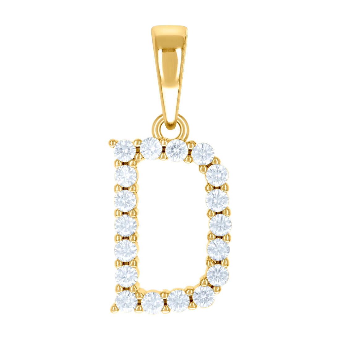 925 Sterling Silver Yellow-tone Unisex Cubic Zirconia Letter Name Personalized Monogram Initial D Alphabet Charm Pendant