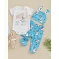 thumbnail image 2 of Baby Boys Easter Outfit, Short Sleeve Bunny Print Romper with Pants and Hat Infant Clothes, 2 of 9