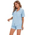 thumbnail image 3 of GEX 100% Cotton Pajamas for Women 2 Piece PJ Set Button-Down Short Sleeve Soft Knit Summer Sleepwear Loungewear Light Blue L, 3 of 6