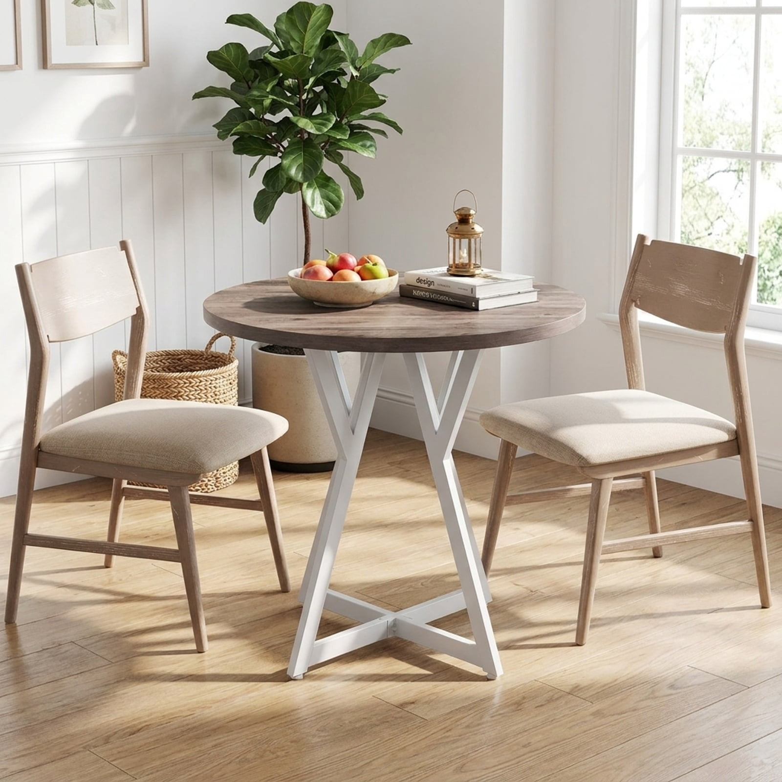 Furnibear 36 Inch Round Dining Table with Sturdy Metal Pedestal Base for Kitchen