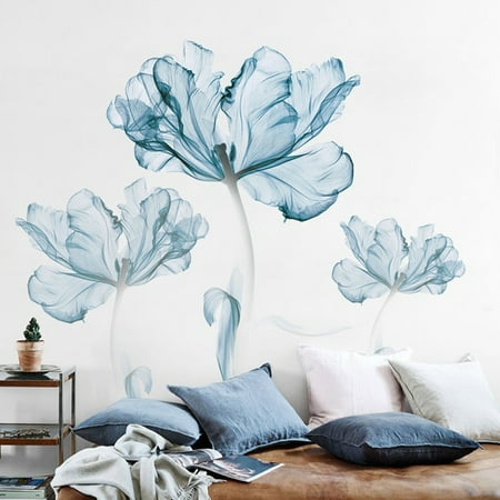 Large Living Room Art 180x110cm Large Blue Flower Wall Stickers DIY Vinyl Removable Decal Living Room Decor Art Mural ()