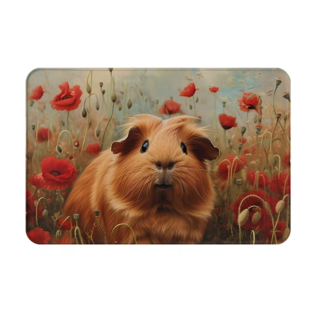 Balery Rose Cute Guinea Pig Felpudo de franela, resistente a las manchas y a la decoloración, para uso interior y exterior, fácil de limpiar, 40 x 60 cm