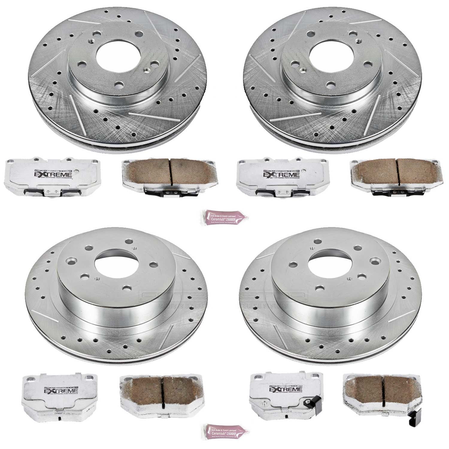 PowerStop Front and Rear Z26 Street Warrior Carbon-Fiber Ceramic Brake Pad and Drilled and Slotted Rotor Kit Fits: NISSAN Select Models K2754-26