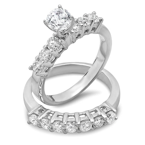 Dazzlingrock Collection 1.75 Carat (ctw) 14k Round Diamond Ladies Bridal Engagement Ring Set 1 3/4 CT, White Gold, Size 7.5