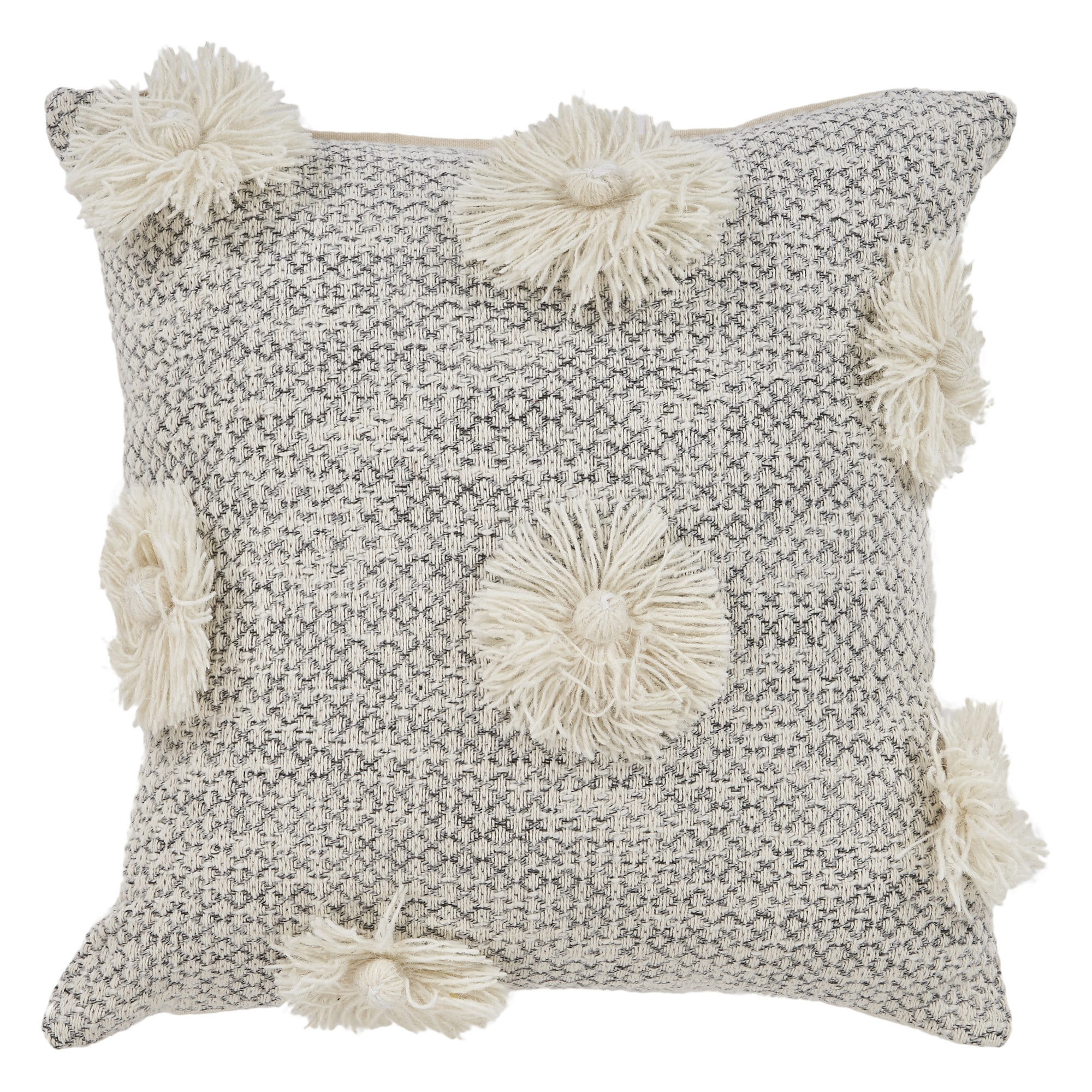 Laddha Home Designs Handwoven Geometric Floral Throw Pillow Cover - 18" - Gray and Beige