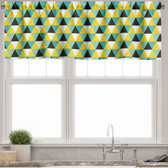 Ambesonne Geometric Valance Pack of 2, Abstract Colored Triangle, 54"X12", Yellow Turquoise