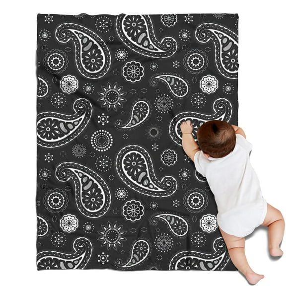 Black Paisley and Floral Pattern Blanket,Comfortable Soft Flannel Throw Blanket,All Season,Warm Lightweight Blankets for Sofa Bed Couch Living Room Chair,30"x40"