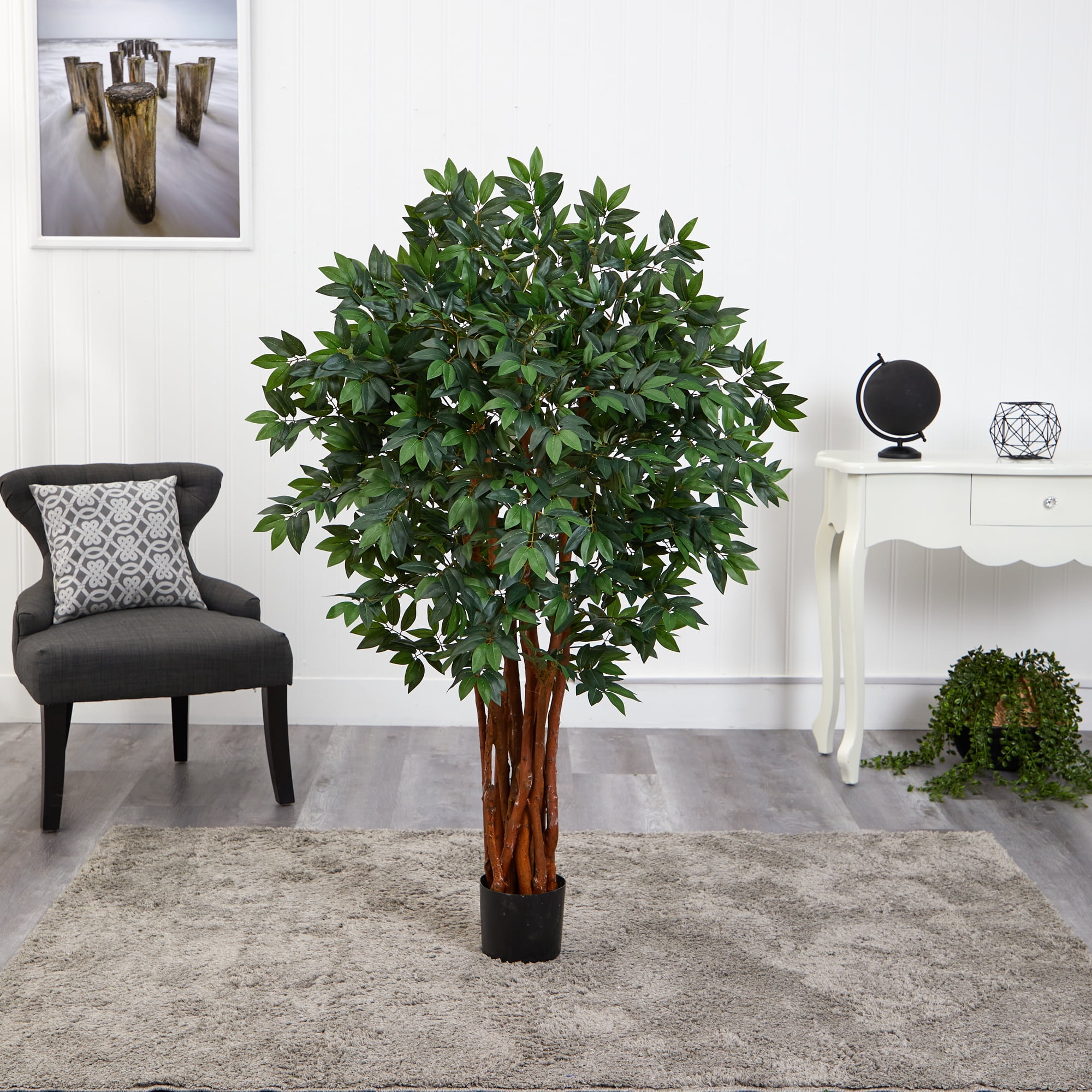 Nearly Natural 4.5' Plastic/Polyester Lychee Artificial Tree with Natural Trunk