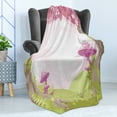 thumbnail image 4 of Mushroom Soft Flannel Fleece Blanket, Cherry Blossom Trees Fairytale Land Forest Surreal Fantasy Wonderland Image, Cozy Plush for Indoor and Outdoor Use, 60" x 80", Green Pink Brown, by Ambesonne, 4 of 5